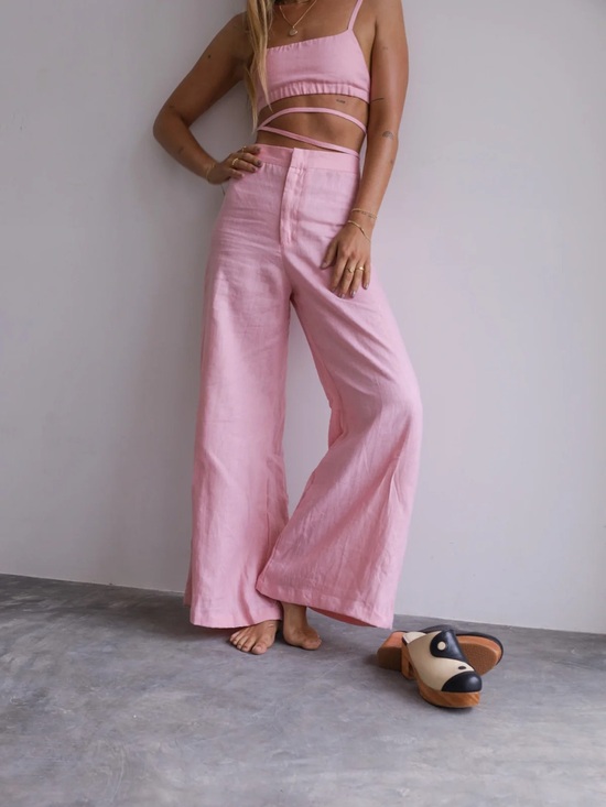 Balm wears Pants - Balm wears pink peachy wide leg linen pants